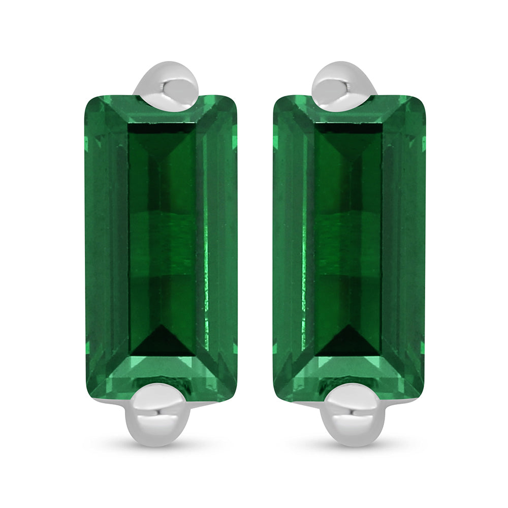 Sterling Silver 925 Earring Rhodium Plated Embedded With Emerald Zircon