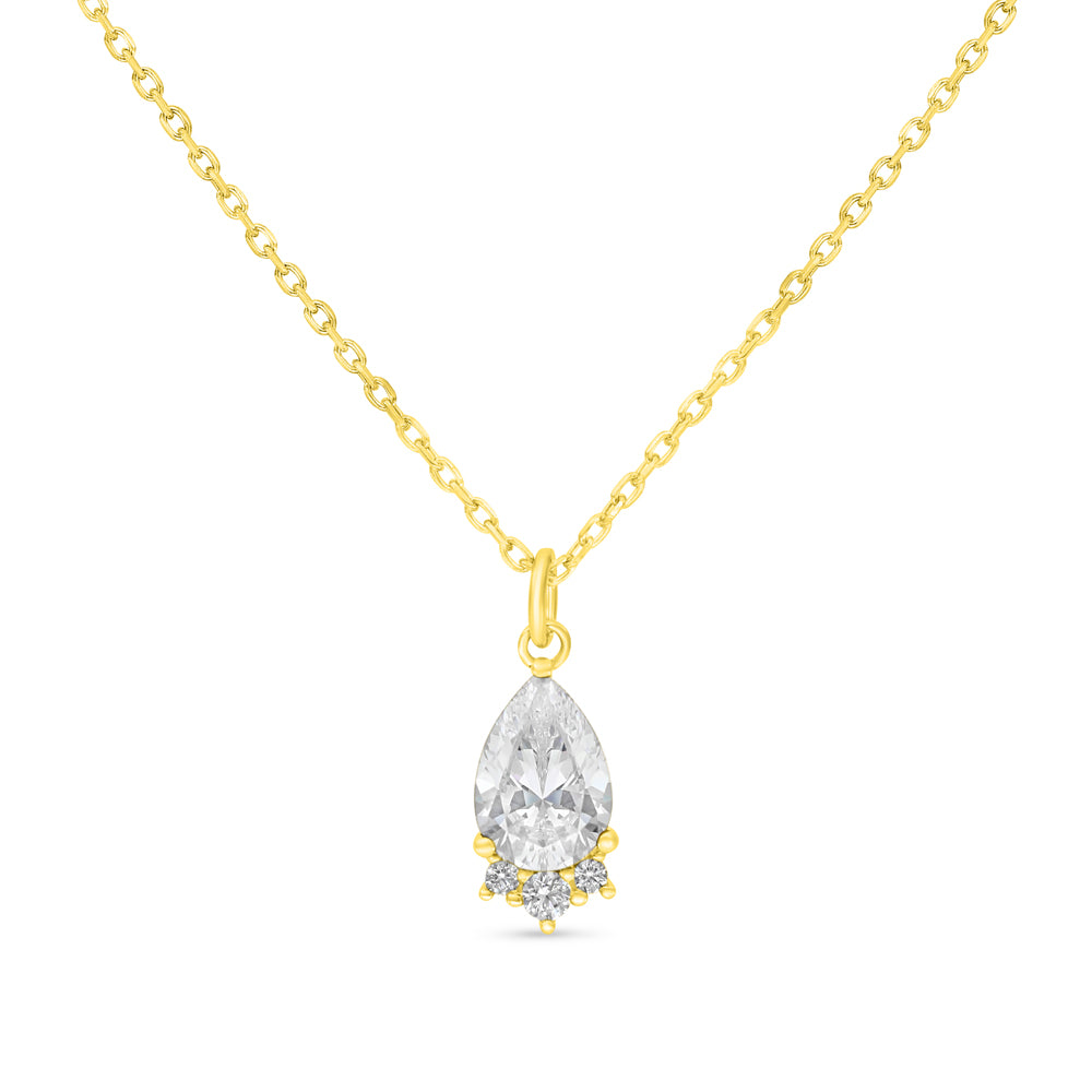 Sterling Silver 925 Necklace Golden Plated Embedded With White Zircon
