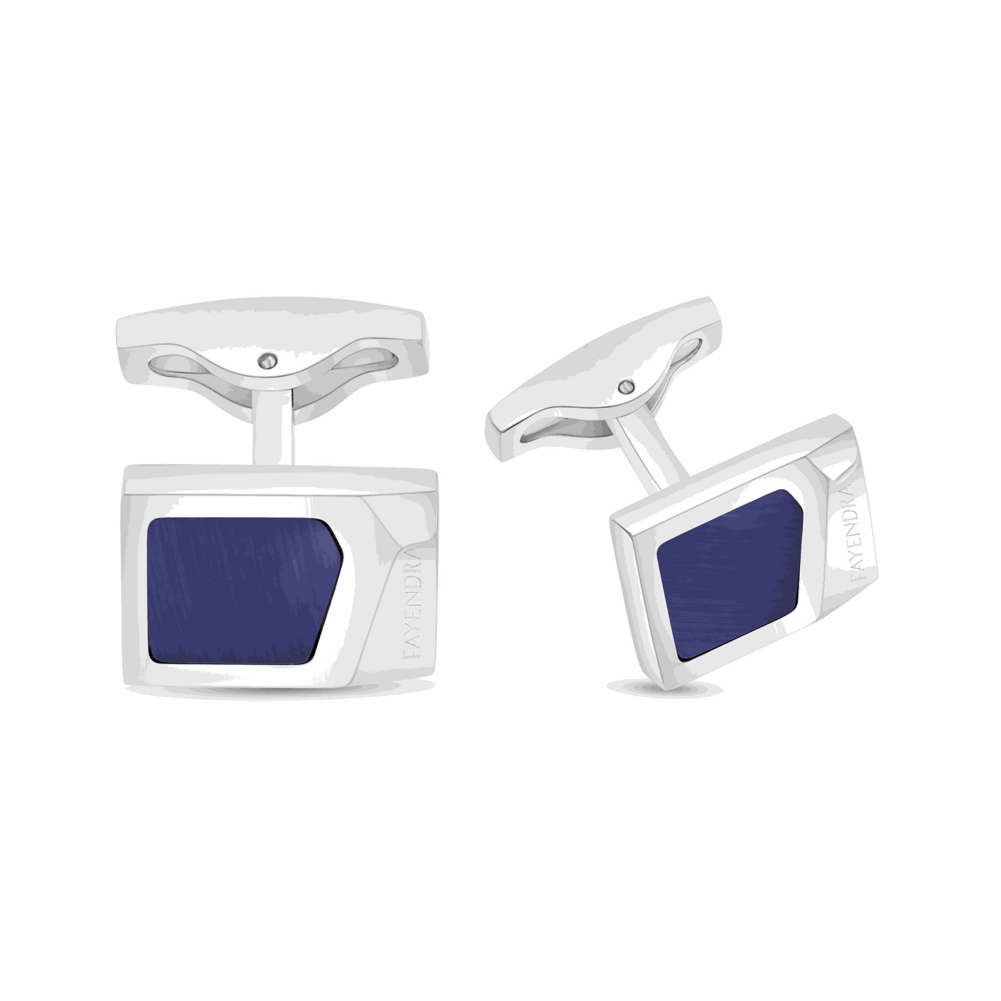 Stainless Steel Cufflink 316L Embedded With Blue Tiger Eye Shiny Steel