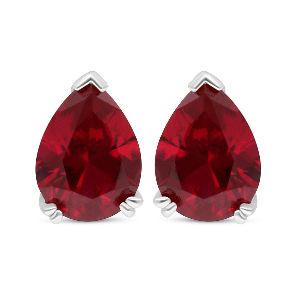 Sterling Silver 925 Earring Rhodium Plated Embedded With Ruby Corundum