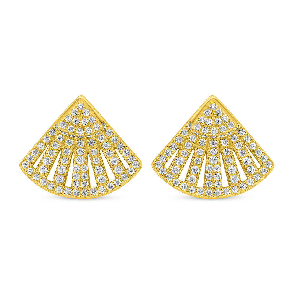 اقراط من الفضة الخالصة عيار 925 مطلية ذهبي مرصعة فص ابيض