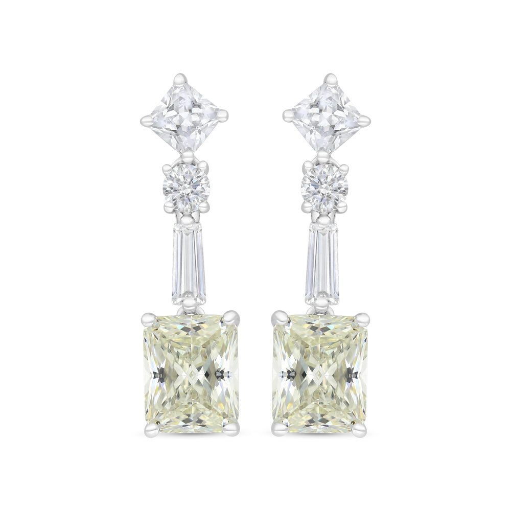 Sterling Silver 925 Earring Rhodium Plated Embedded With Yellow Zircon And White CZ