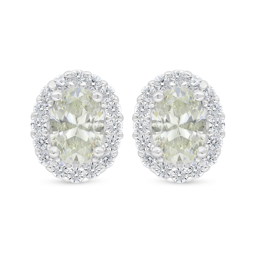 Sterling Silver 925 Earring Rhodium Plated Embedded With Yellow Diamond And White Zircon