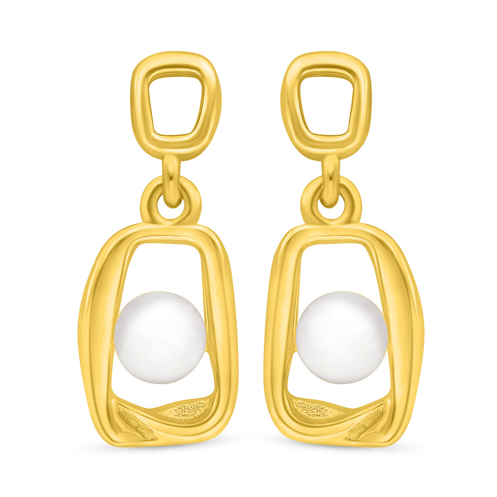 اقراط من الفضة الخالصة عيار 925 مطلية ذهبي مرصعة لولو ابيض طبيعي