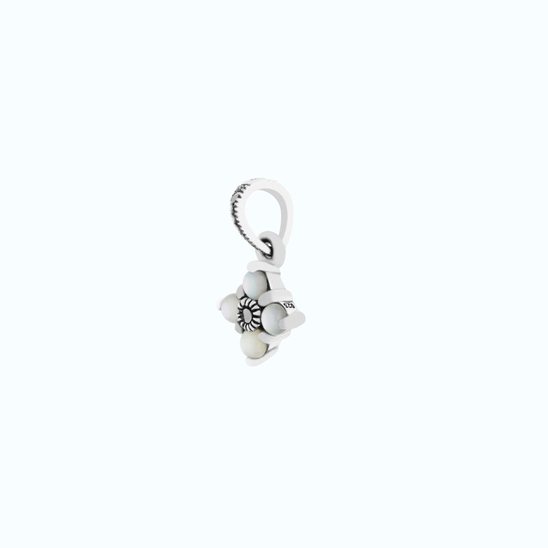 Sterling Silver 925 Pendant Embedded With Natural White Shell And Marcasite Stones