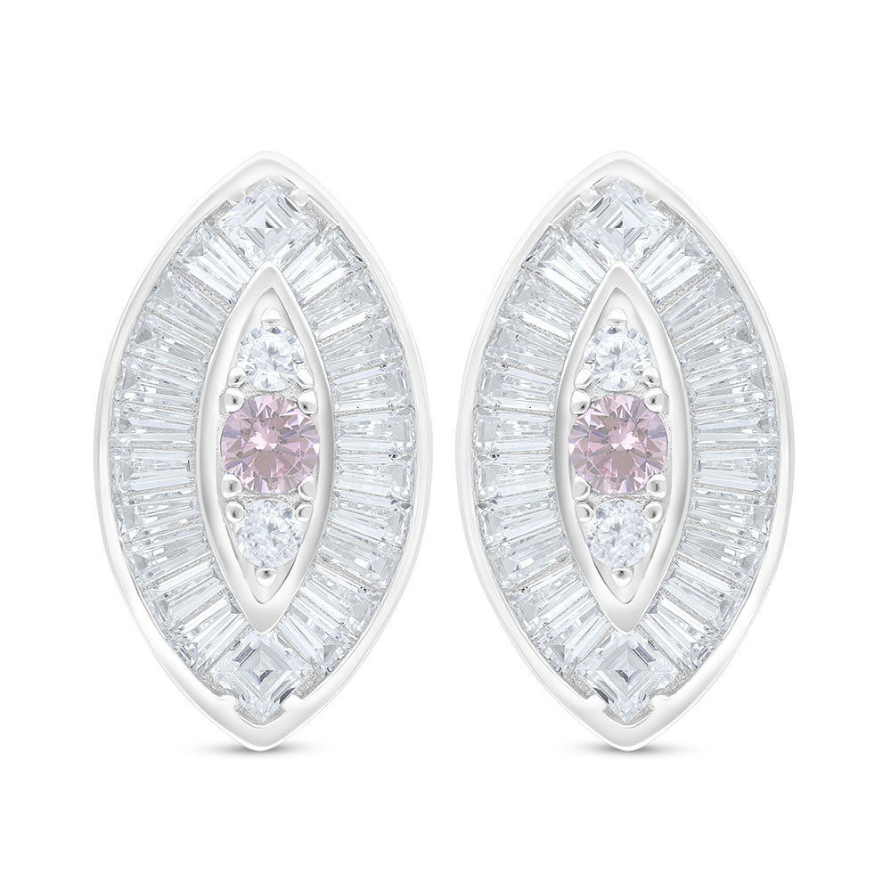 اقراط من الفضة الخالصة عيار 925 مطلي روديوم مرصع زركون بنك و فص ابيض