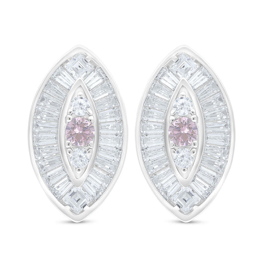 اقراط من الفضة الخالصة عيار 925 مطلي روديوم مرصع زركون بنك و فص ابيض