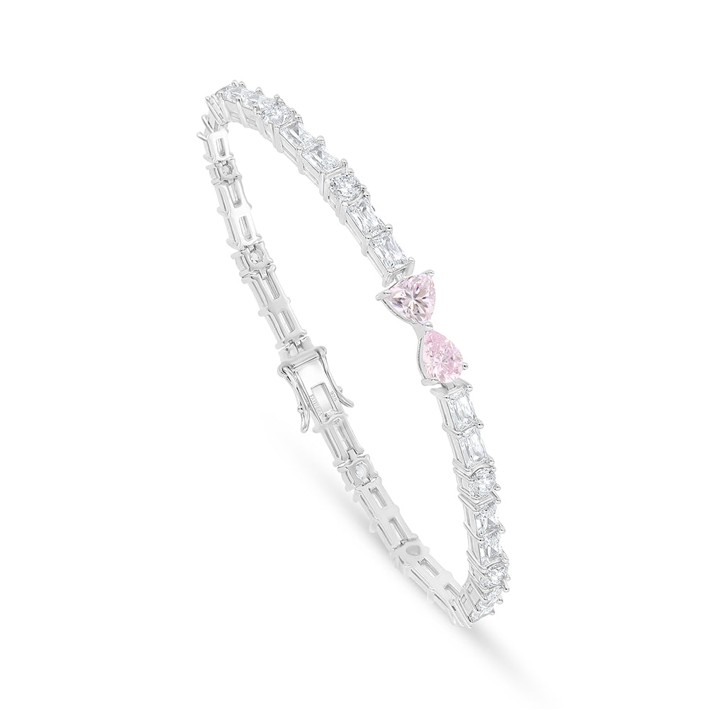 Sterling Silver 925 SET Rhodium Plated Embedded With Pink Zircon And White Zircon