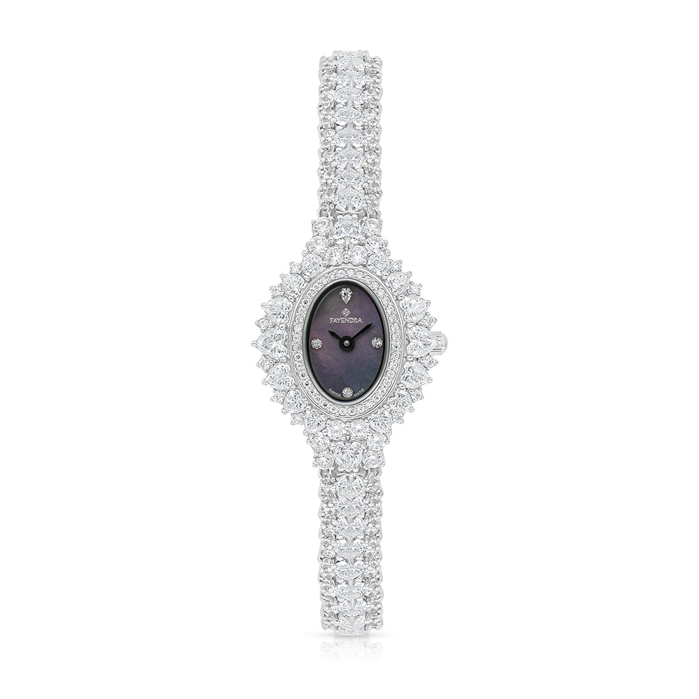 Stainless Steel 316 Watch Embedded With White Zircon - BLACK MOP DIAL