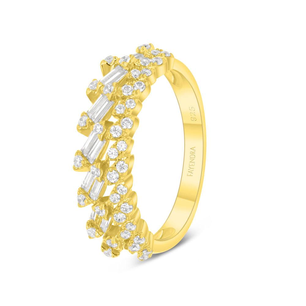 طقم فضة عيار 925 مطلي ذهبي مرصع فص ابيض