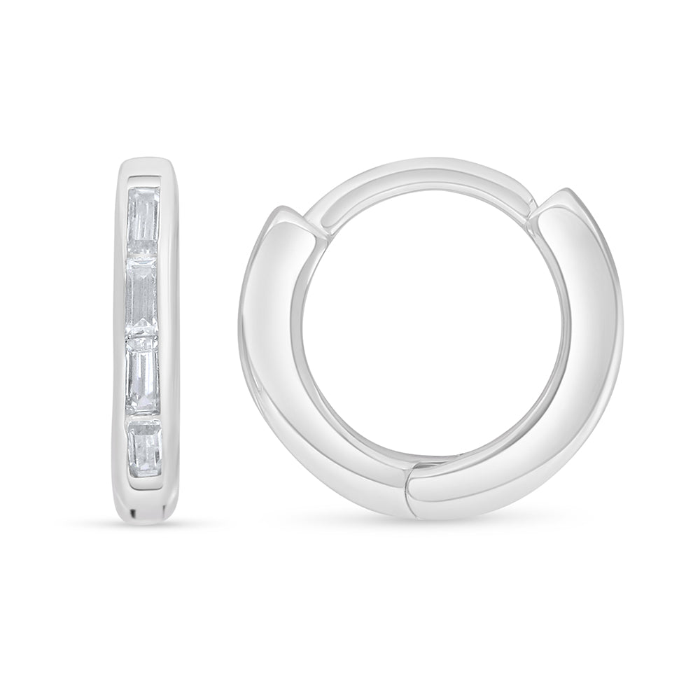 Sterling Silver 925 Earring Rhodium Plated Embedded With White Zircon