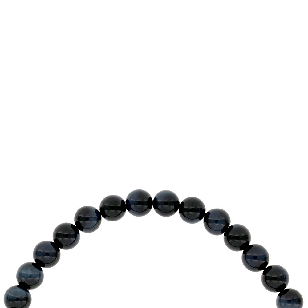 Rosary 45 Sterling Silver 925 Set Oxidized Embedded With Blue Tiger Eye Bead 08 ML LOGO