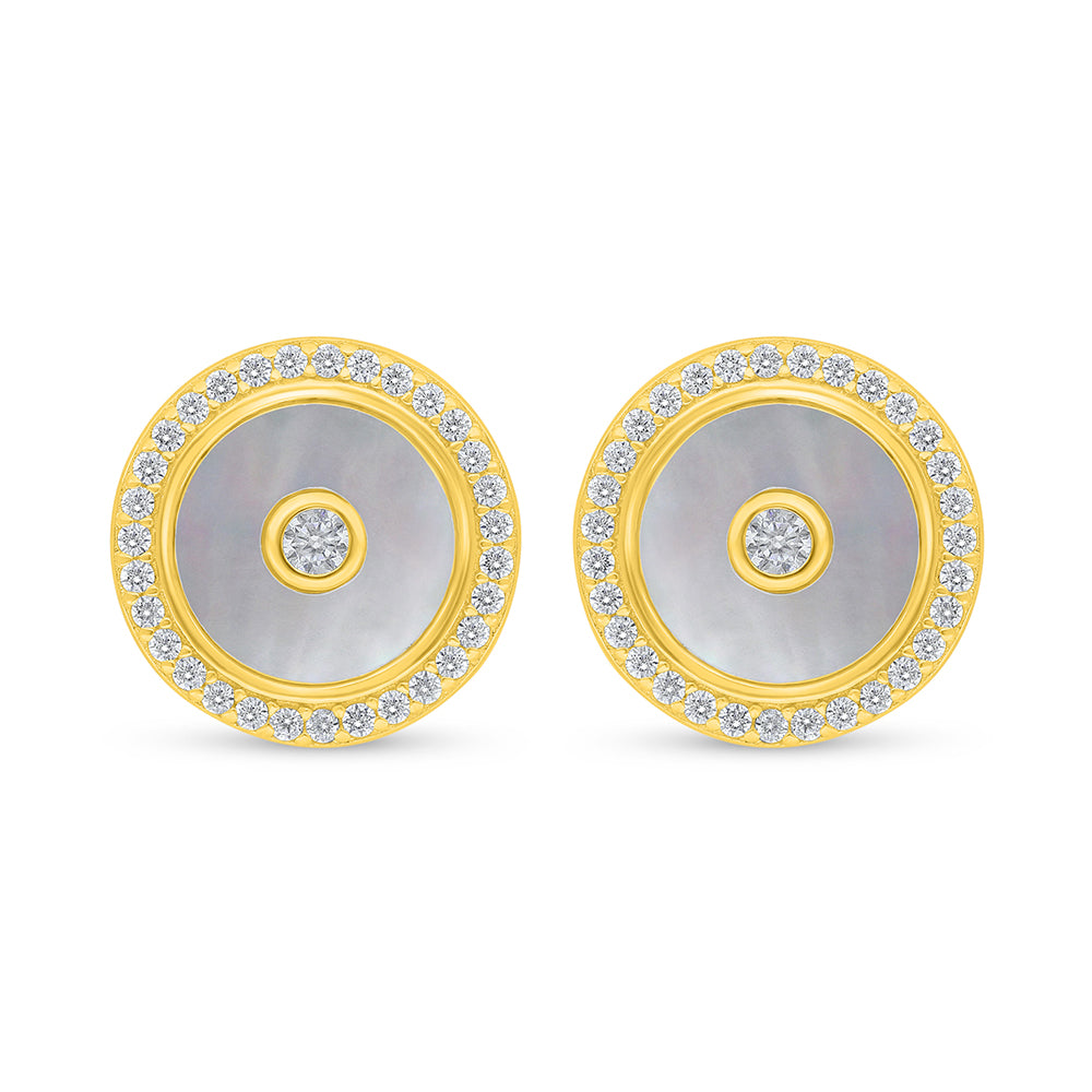 Sterling Silver 925 Earring Golden Plated Embedded With White Shell And White Zircon