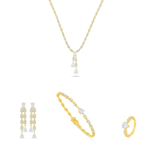 طقم من الفضة الخالصة عيار 925 مطلي ذهبي مرصع فص ابيض