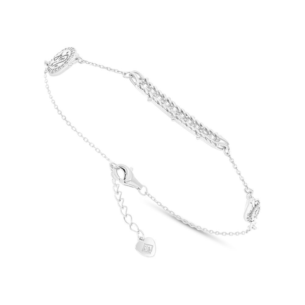 Sterling Silver 925 Bracelet Rhodium Plated Embedded With White Zircon
