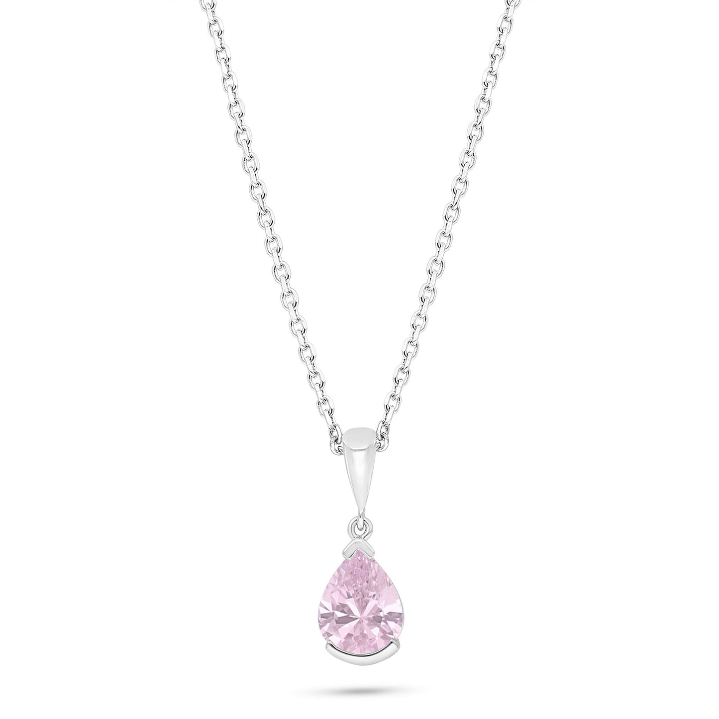 Sterling Silver 925 Necklace Rhodium Plated Embedded With Pink Zircon