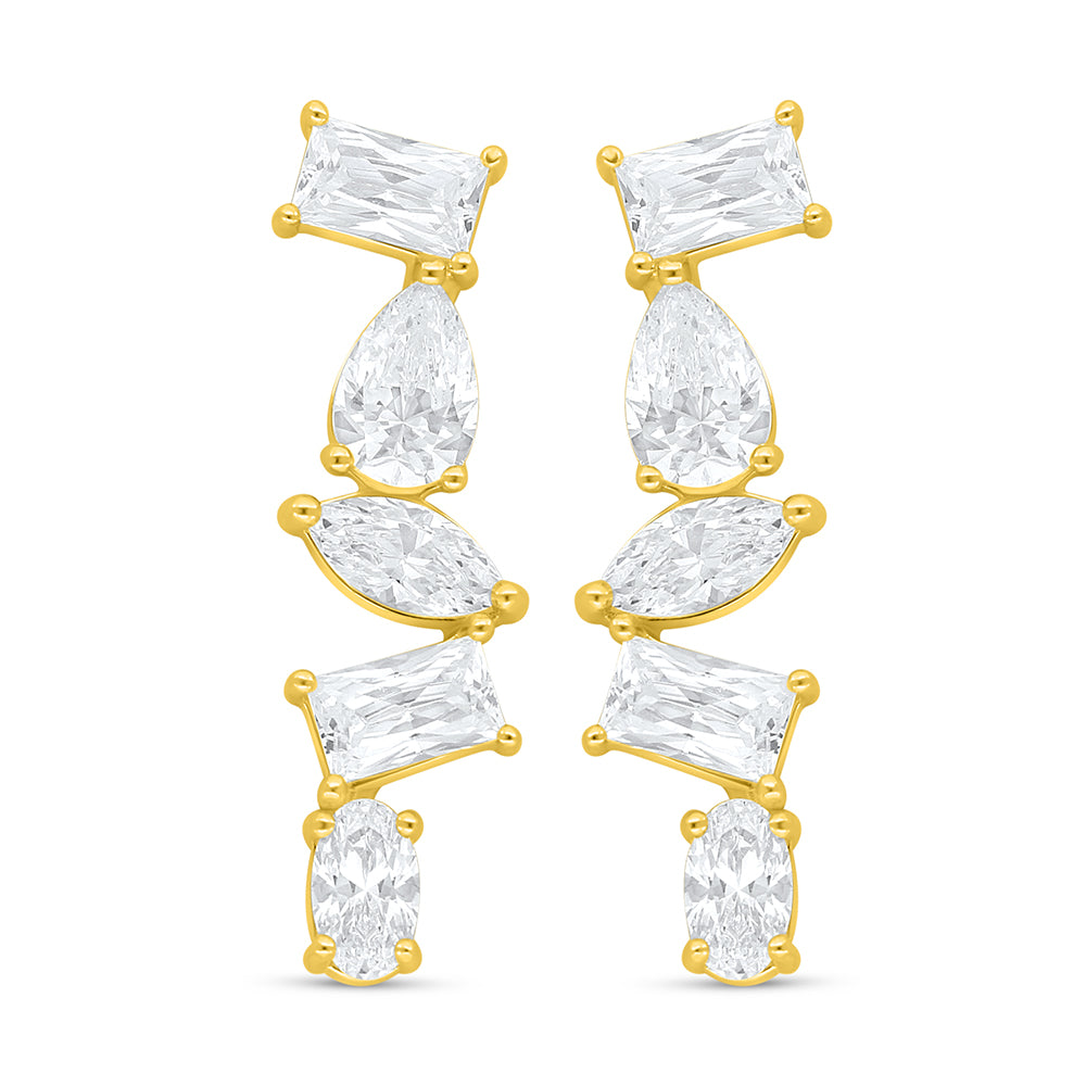 Sterling Silver 925 Earring Golden Plated Embedded With White Zircon