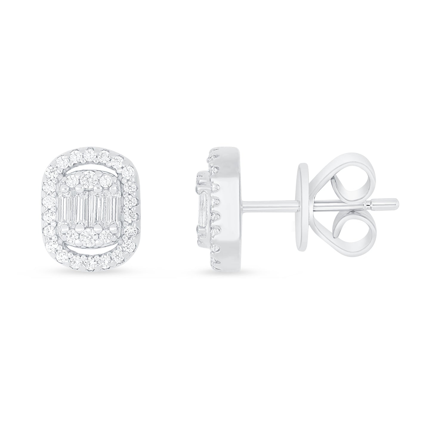 Sterling Silver 925 Earring Rhodium Plated Embedded With White Zircon