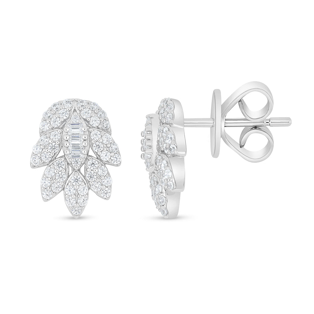 Sterling Silver 925 Earring Rhodium Plated Embedded With White Zircon