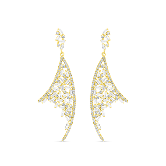 حلق فضة عيار 925 مطلي ذهبي فص ابيض