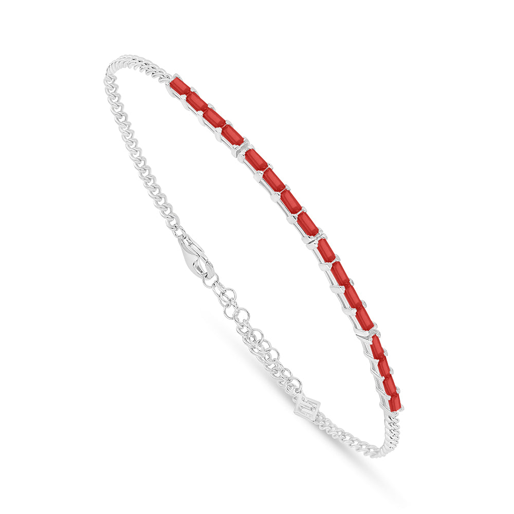 Sterling Silver 925 Bracelet Rhodium Plated Embedded With Ruby Corundum