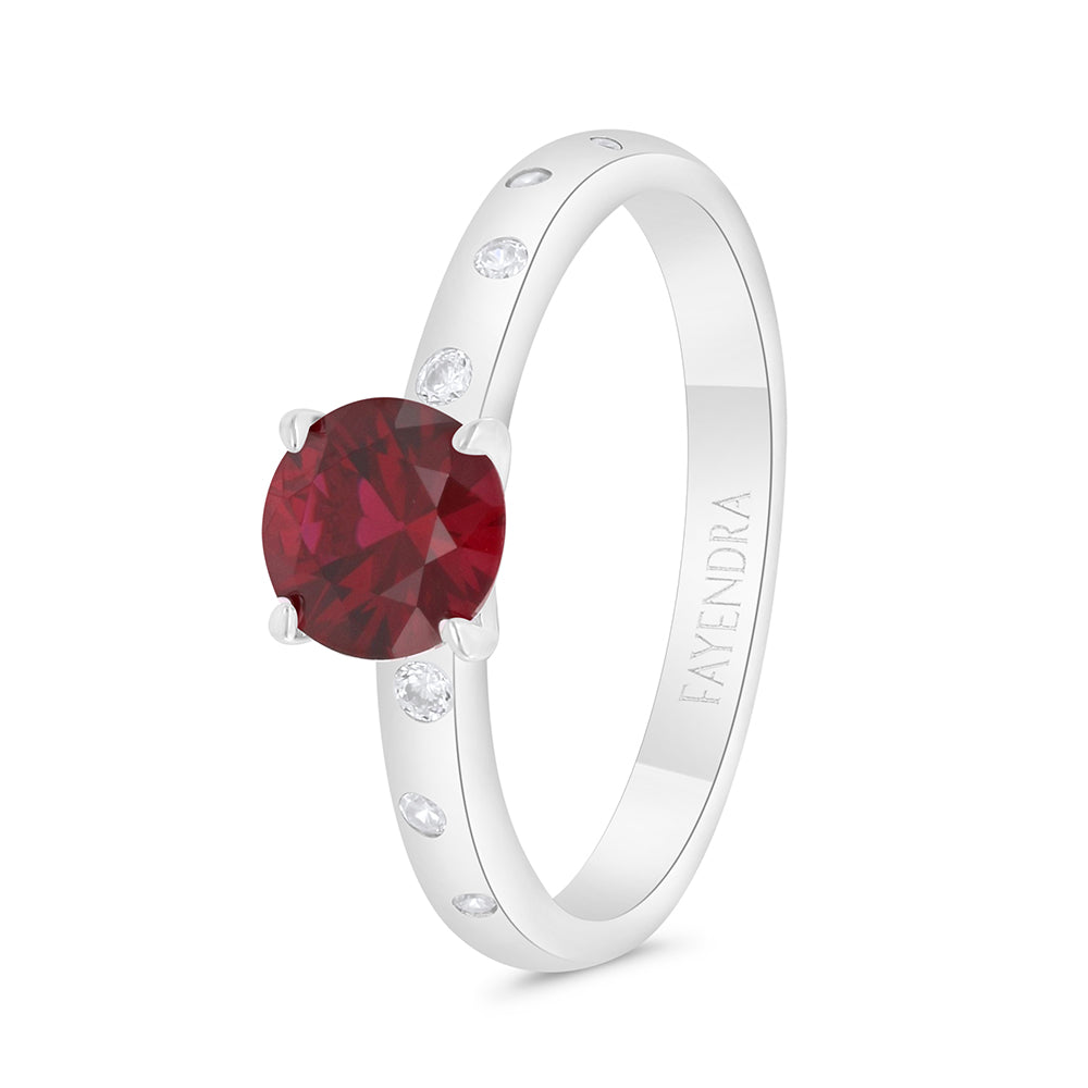 Sterling Silver 925 Ring Rhodium Plated Embedded With Ruby Corundum And White Zircon