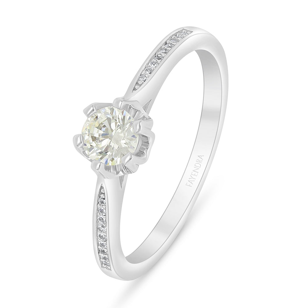 Sterling Silver 925 Ring Rhodium Plated Embedded With Diamond Zircon And White Zircon