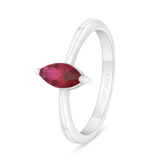 Sterling Silver 925 Ring Rhodium Plated Embedded With Ruby Corundum