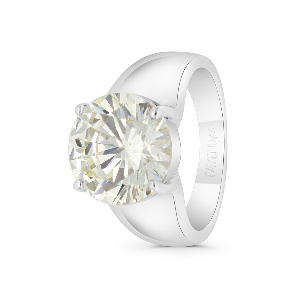 Sterling Silver 925 Ring Rhodium Plated Embedded With Yellow Zircon