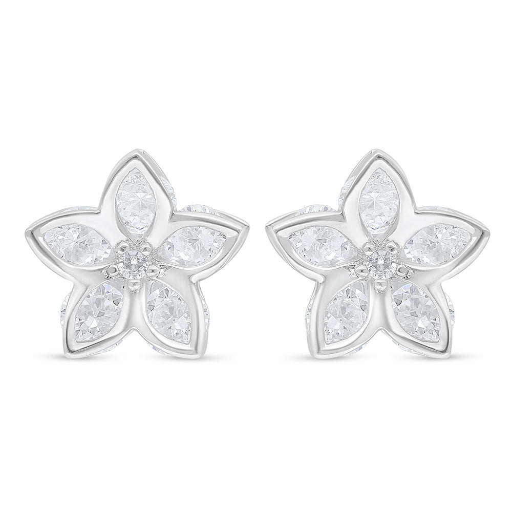 Sterling Silver 925 Earring Rhodium Plated Embedded With White Zircon