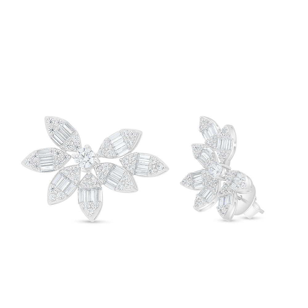 Sterling Silver 925 Earring Rhodium Plated Embedded With White Zircon