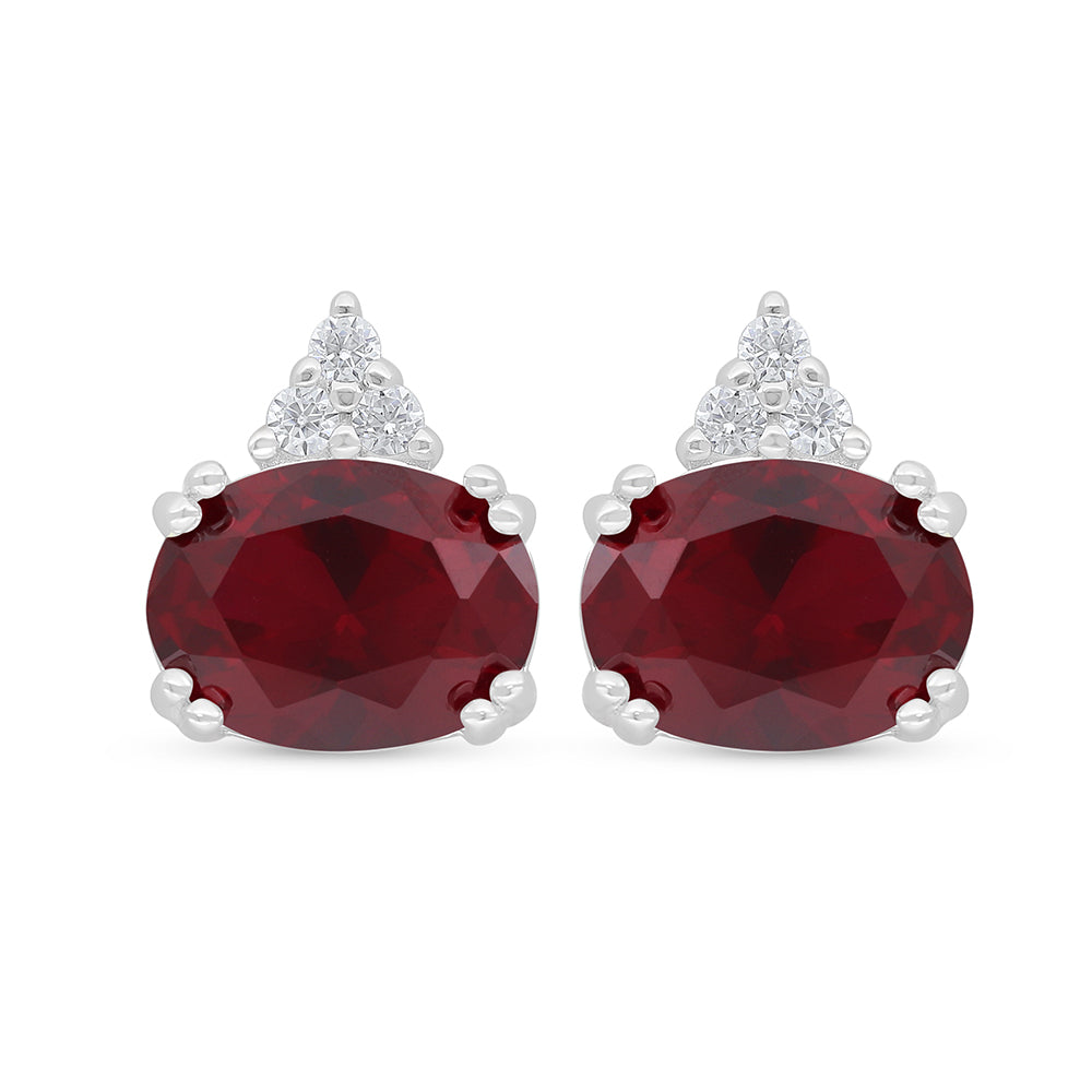 اقراط من الفضة الخالصة عيار 925 مطلية روديوم مرصعة ياقوت كروندوم و فص ابيض