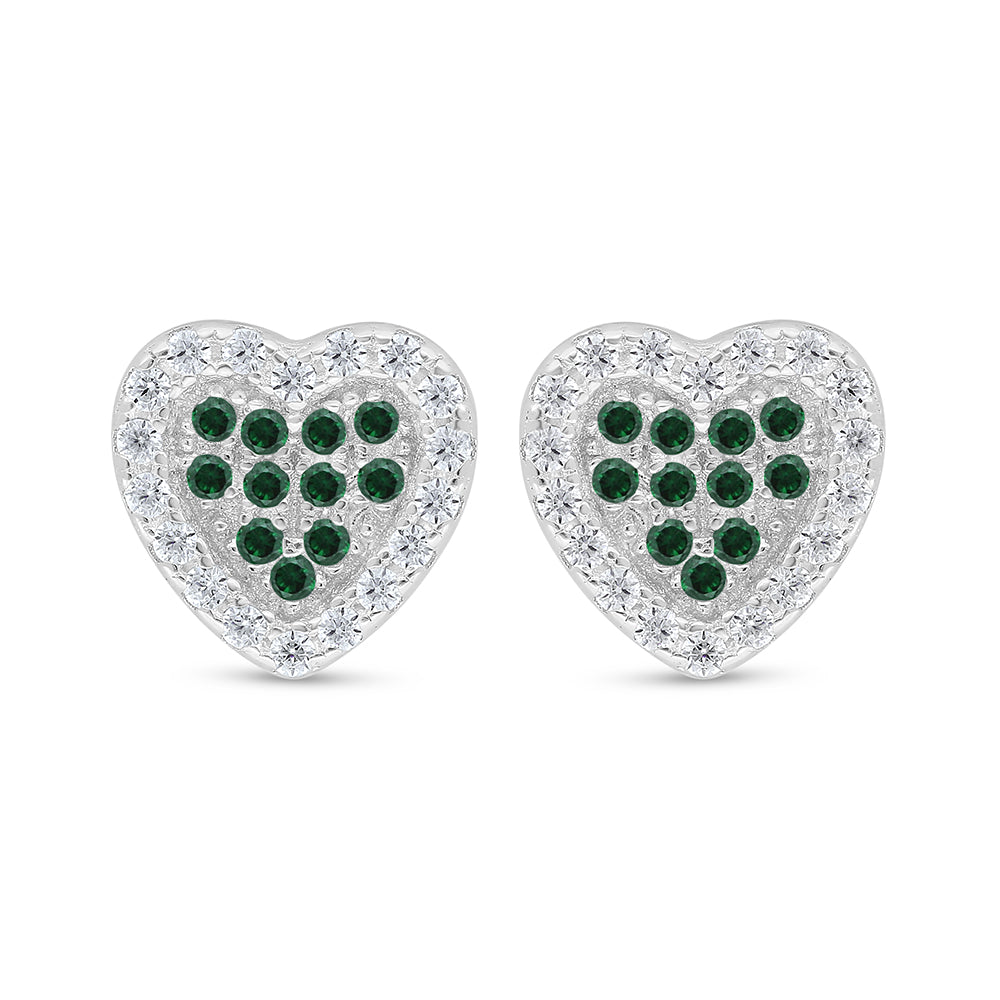 Sterling Silver 925 Earring Rhodium Plated Embedded With Emerald Zircon And White Zircon
