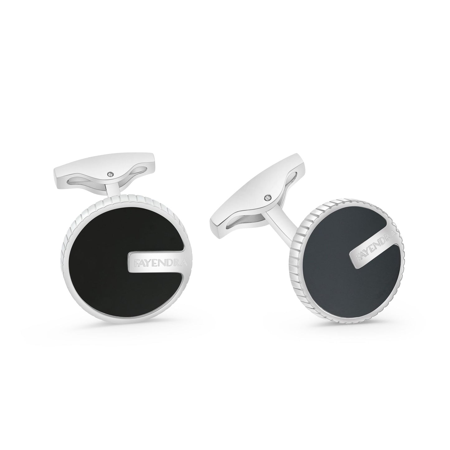 كبك ستانلس ستيل لون فضي و احجار عقيق اسود طبيعي عيار L316