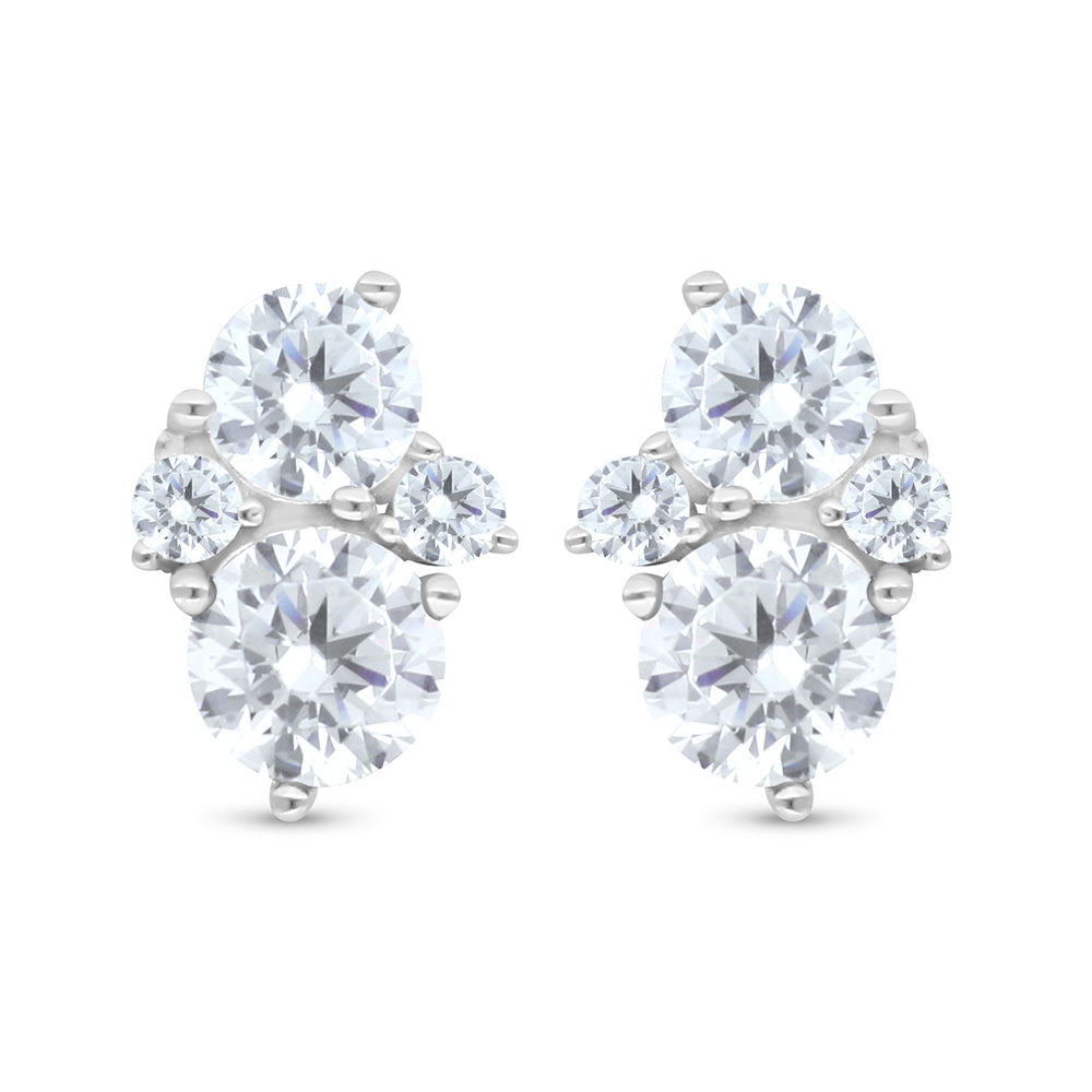 Sterling Silver 925 Earring Rhodium Plated Embedded With White Zircon