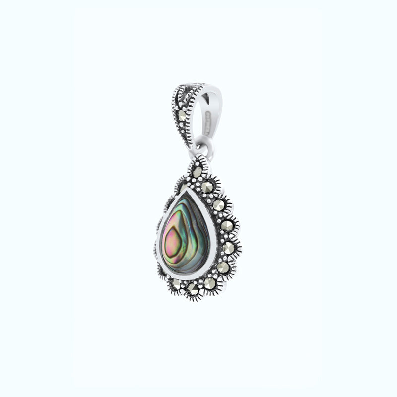 Sterling Silver 925 Pendant Embedded With Natural Blue Shell And Marcasite Stones