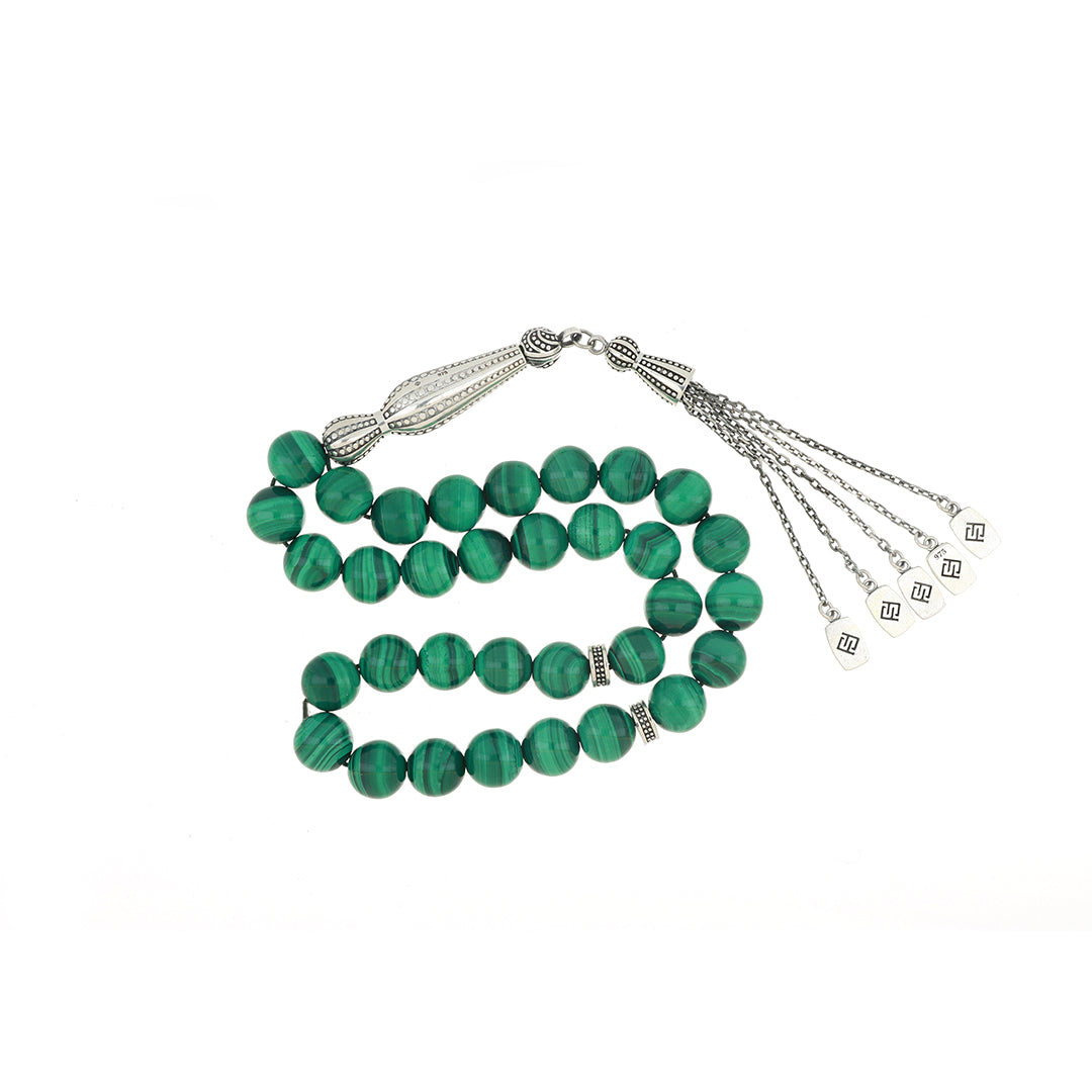 Rosary 33 Sterling Silver 925 Set Oxidized Decorated Embedded With Malachite Bead 9-10 mm LOGO