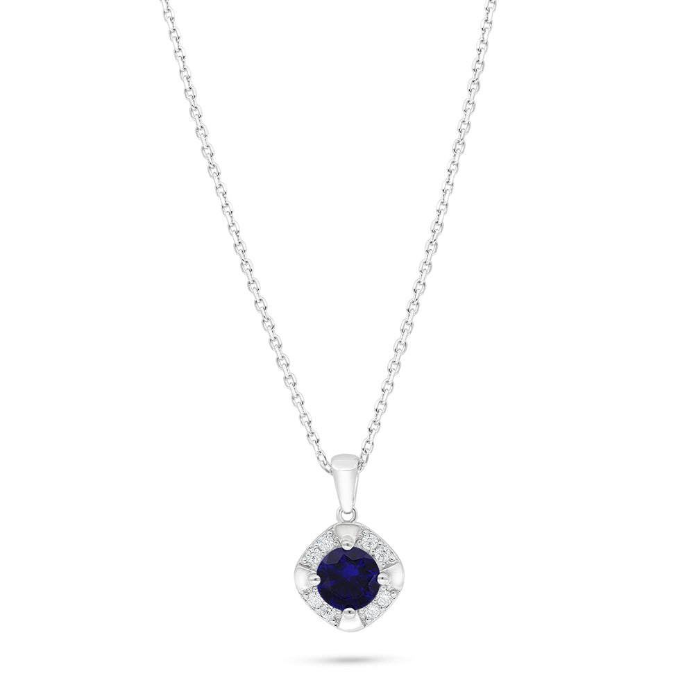 Sterling Silver 925 Necklace Rhodium Plated Embedded With Sapphire Corundum And White Zircon