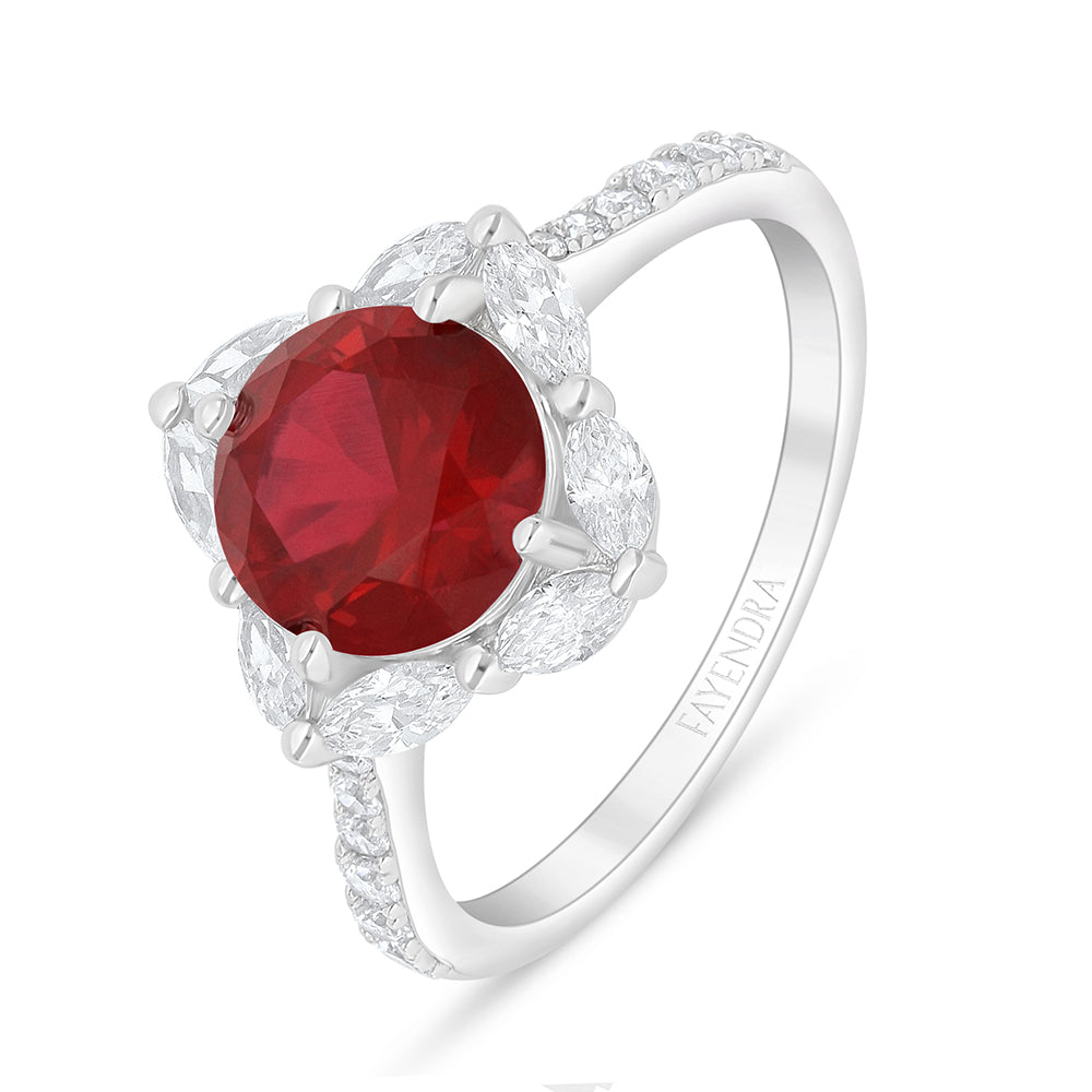 Sterling Silver 925 Ring Rhodium Plated Embedded With Ruby Corundum And White Zircon