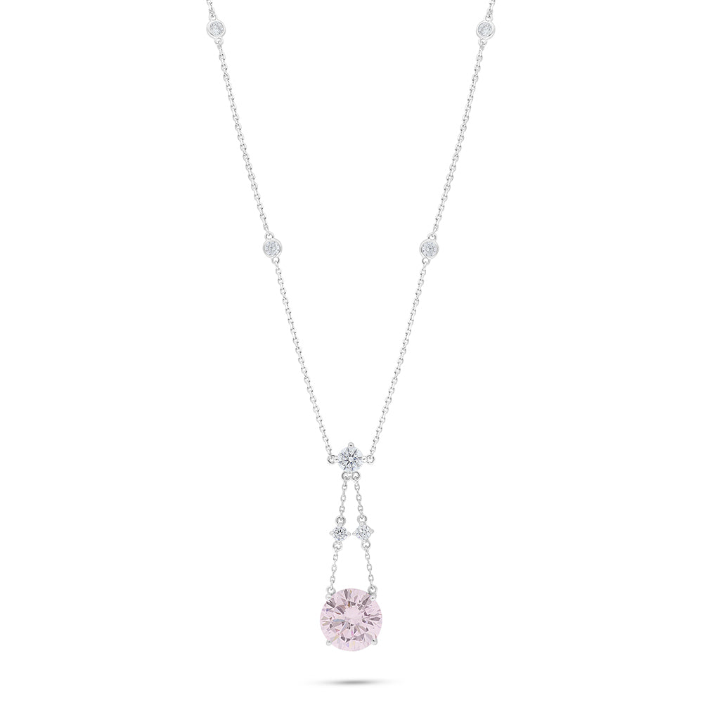 عقد من الفضة الخالصة عيار 925 مطلي روديوم مرصع زركون بنك و فص ابيض