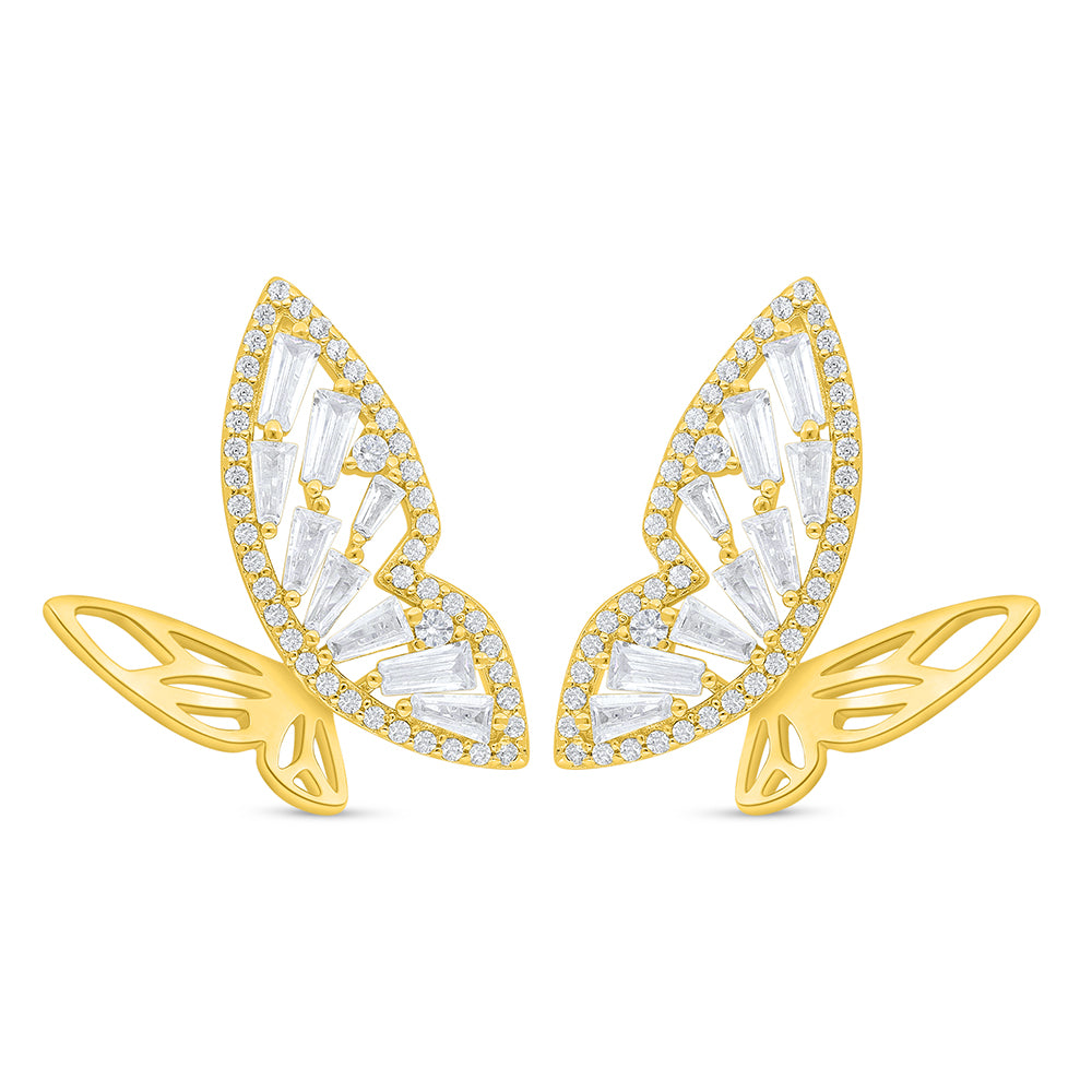 Sterling Silver 925 Earring Golden Plated Embedded With White Zircon