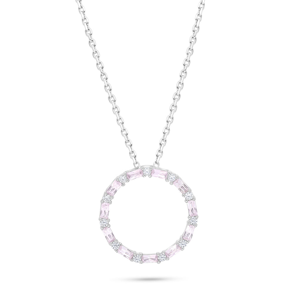 Sterling Silver 925 Necklace Rhodium Plated Embedded With pink Zircon And White Zircon