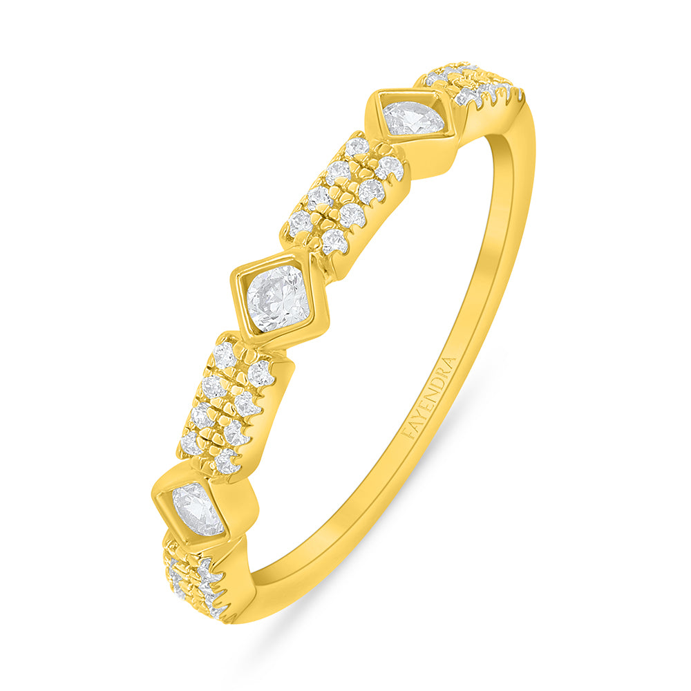 Sterling Silver 925 Ring Golden Plated Embedded With White Zircon