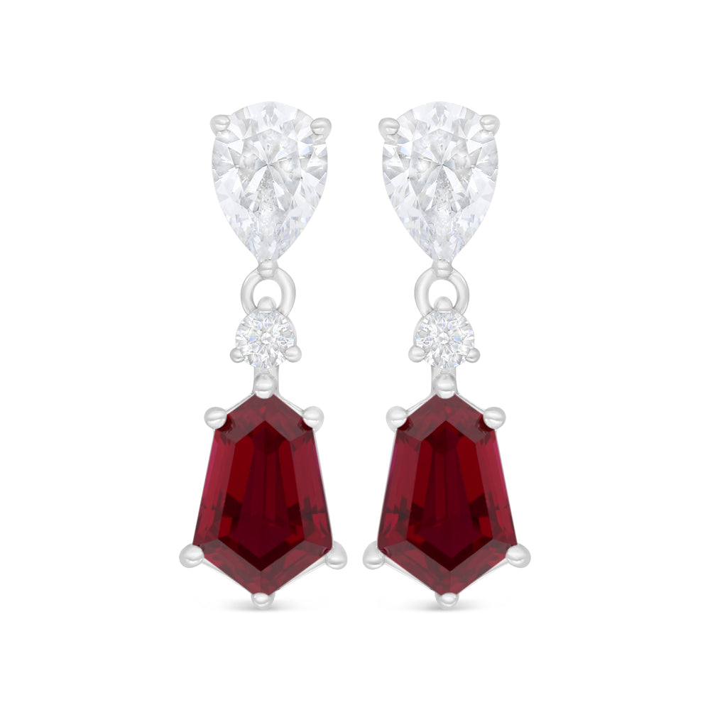 اقراط من الفضة الخالصة عيار 925 مطلية روديوم مرصعة ياقوت كروندوم و فص ابيض