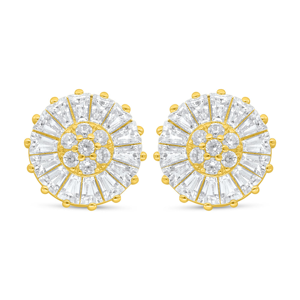 اقراط من الفضة الخالصة عيار 925 مطلية ذهبي مرصعة فص ابيض