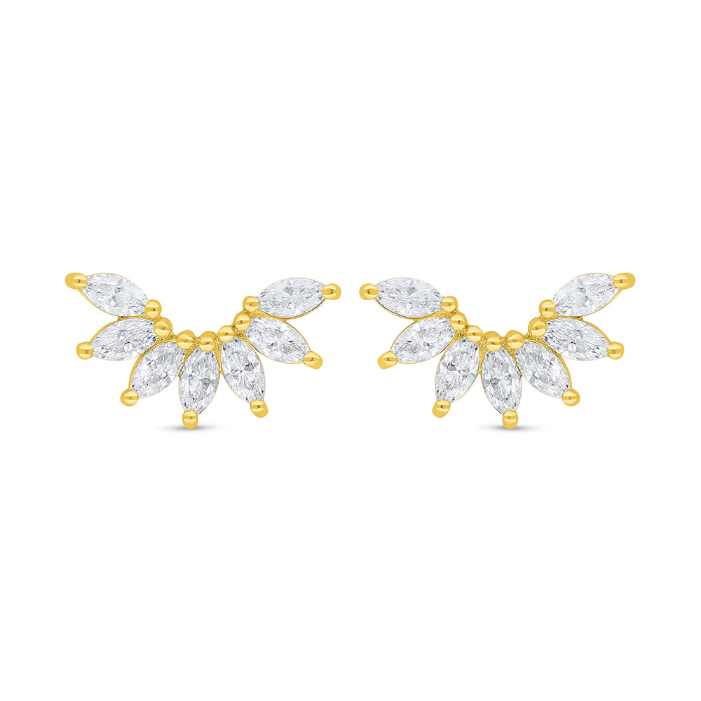 Sterling Silver 925 Earring Golden Plated Embedded With White Zircon