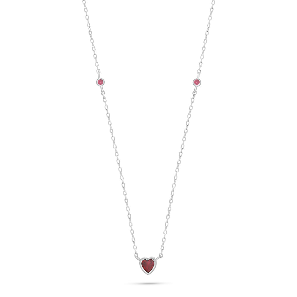 Sterling Silver 925 Necklace Rhodium Plated Embedded With Ruby Corundum