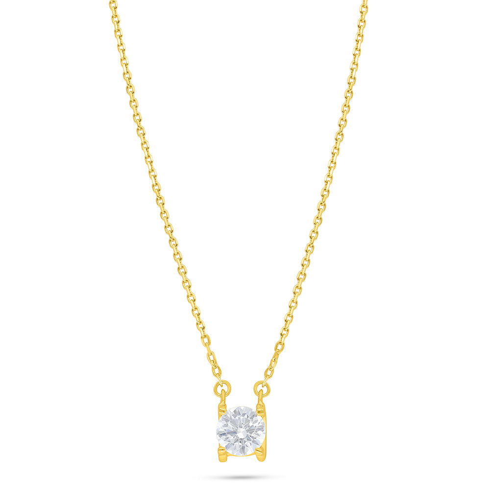 Sterling Silver 925 Necklace Golden Plated Embedded With White Zircon