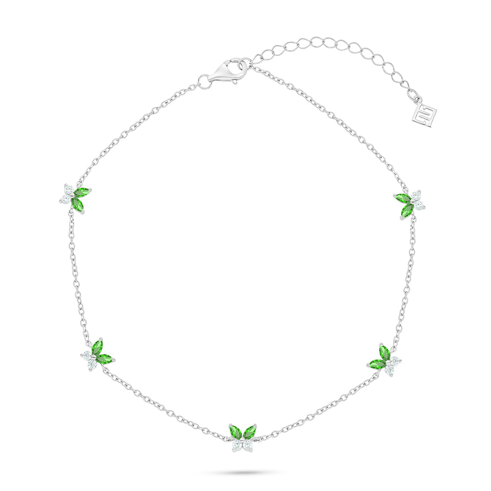 خلخال من الفضة الخالصة عيار 925 مطلي روديوم مرصع زركون زمردي و فص ابيض