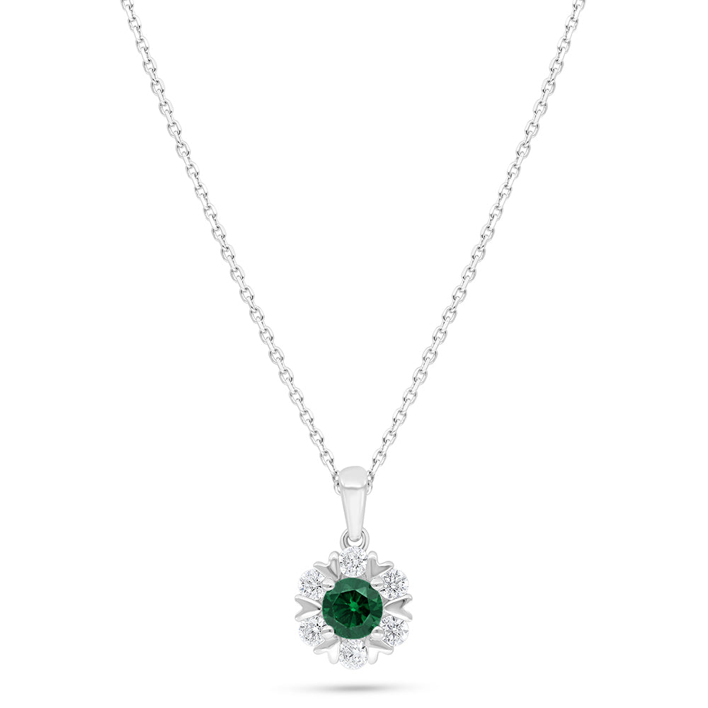 Sterling Silver 925 Necklace Rhodium Plated Embedded With Emerald Zircon And White Zircon